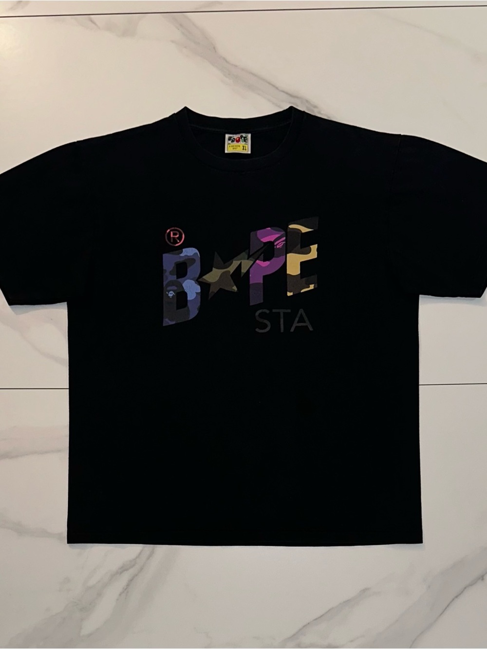 BAPE Mixed Camo Bapesta Tee Black T-Shirt Size XL